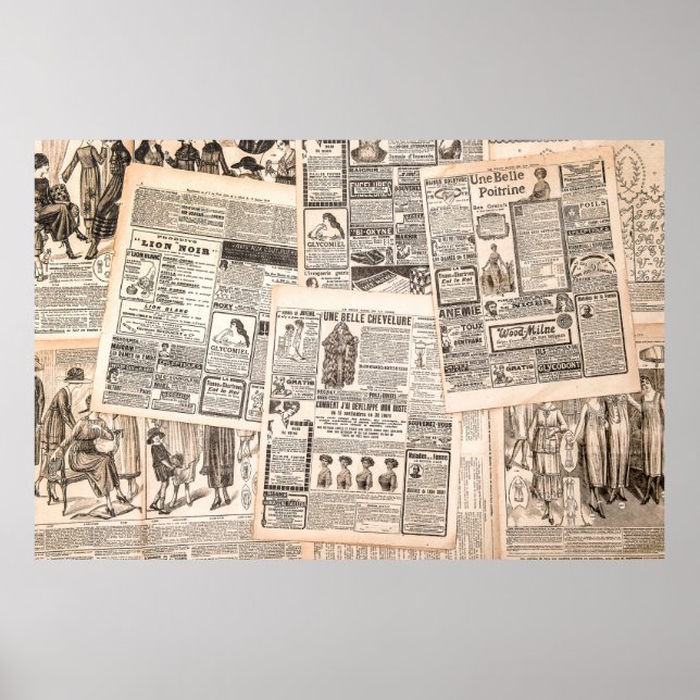 Poster Pages de journaux avec publicité antique. La femme (Devant)