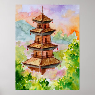 Poster Pagode japonaise en automne