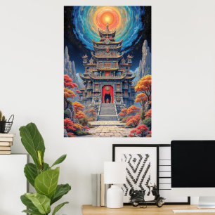 Poster Pagode Mystique sous un Ciel Céleste