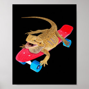 Poster Pagone Lézard Barbu drôle en planche à roulettes R