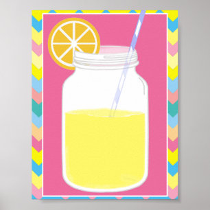 Poster Paille rose colorée Chevron de limonade