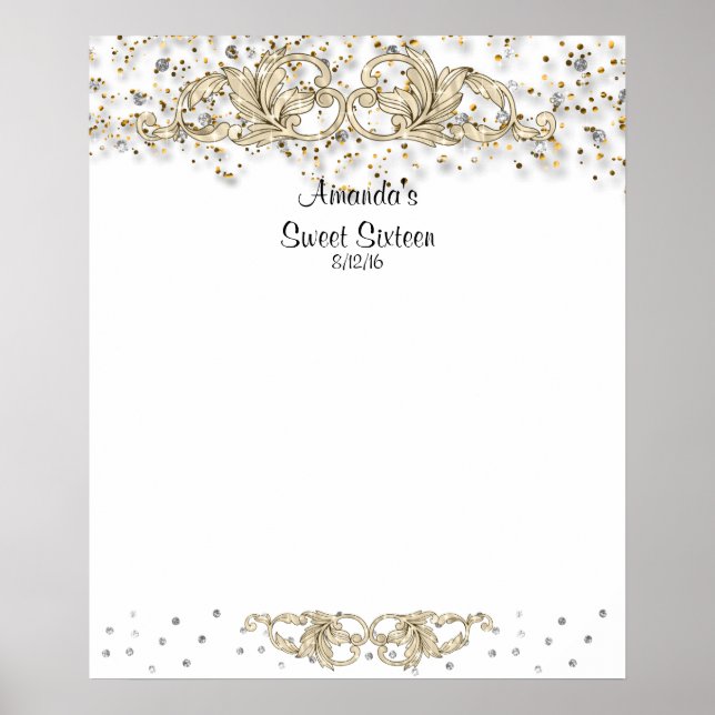 Poster Paillettes dorées, Sweet Sixteen, panneau de signa (Devant)
