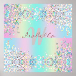 Poster Paillettres holographiques de licorne