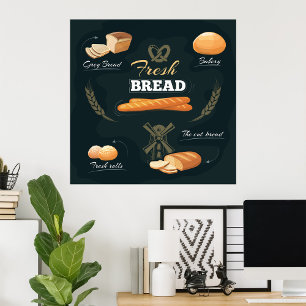 Poster Pain Artisan frais Boulangerie Pain Rouleaux Bague