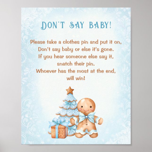 Poster Pain d'épices Baby shower de garçon ne pas dire je (Devant)