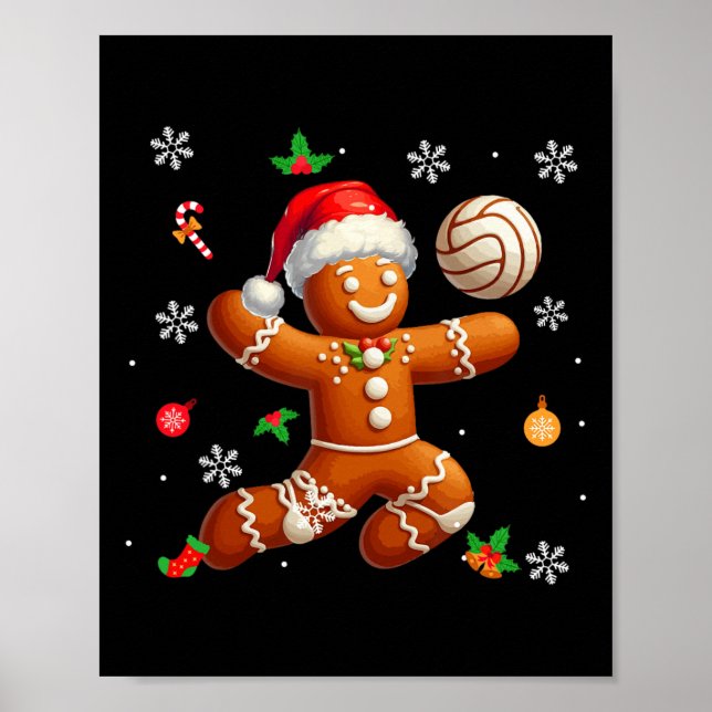 Poster Pain d'épices Jouer au volley-ball Joueur de Noël  (Devant)
