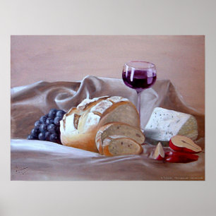 Poster Pain et fromage avec le merlot