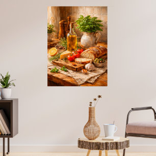Poster Pain rustique et huile d'olive une cuisine méditer