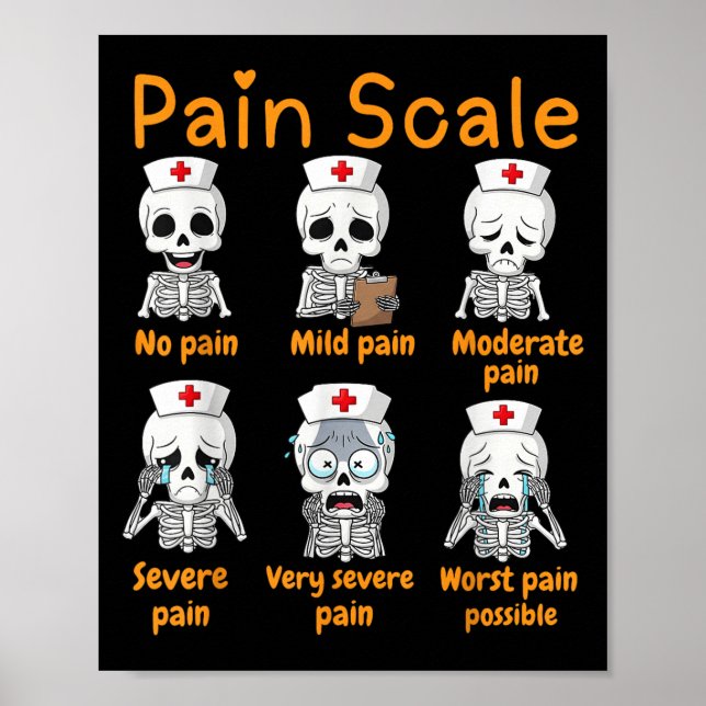 Poster Pain Scale Cute Nurse Skeleton Halloween Trauma Fu (Devant)
