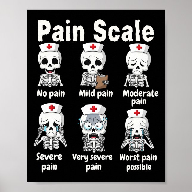 Poster Pain Scale Cute Nurse Skeleton Halloween Trauma Fu (Devant)