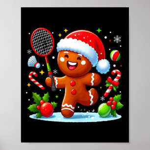 Poster Pains d'épice de Noël jouant au badminton drôle de