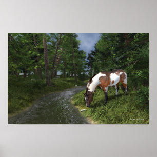 Poster Paint Horse by the Forest Stream