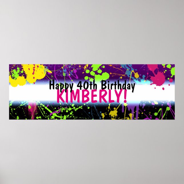Poster Paint Paint Splatter Neon Anniversaire Bannière (Devant)