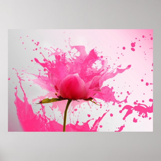 Poster Paint Splatter Abstrait Fleur Rose (Devant)