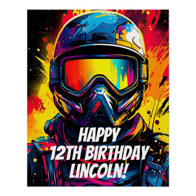Poster Paintball Anniversaire fête personnalisée (Devant)
