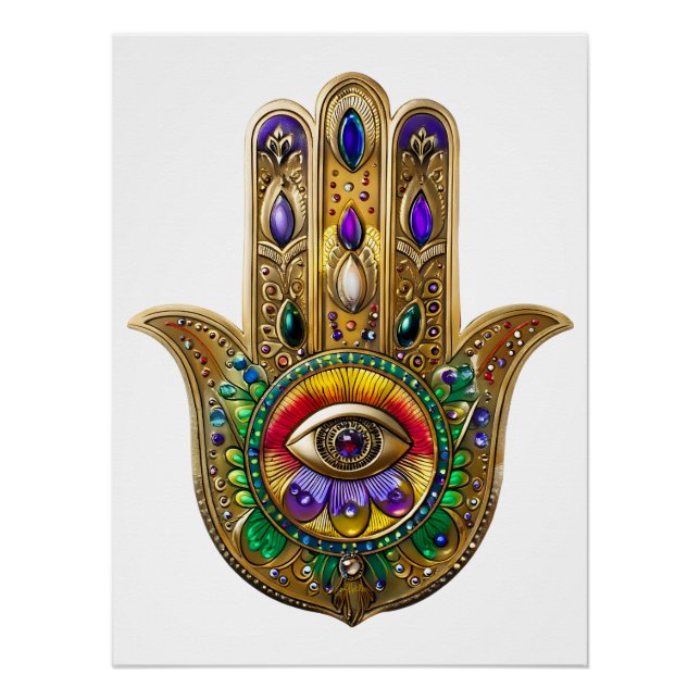 Poster Painted Gold Hamsa Amethyst Ruby Third Eye (Devant)