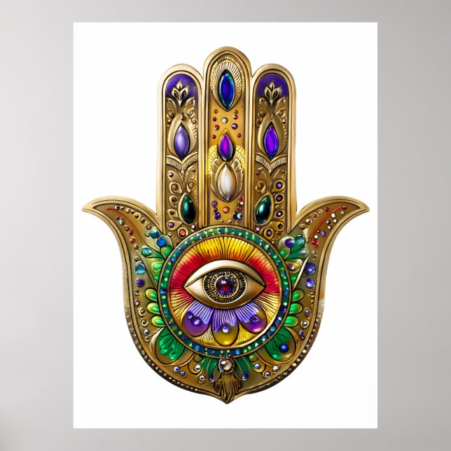 Poster Painted Gold Hamsa Amethyst Ruby Third Eye (Devant)