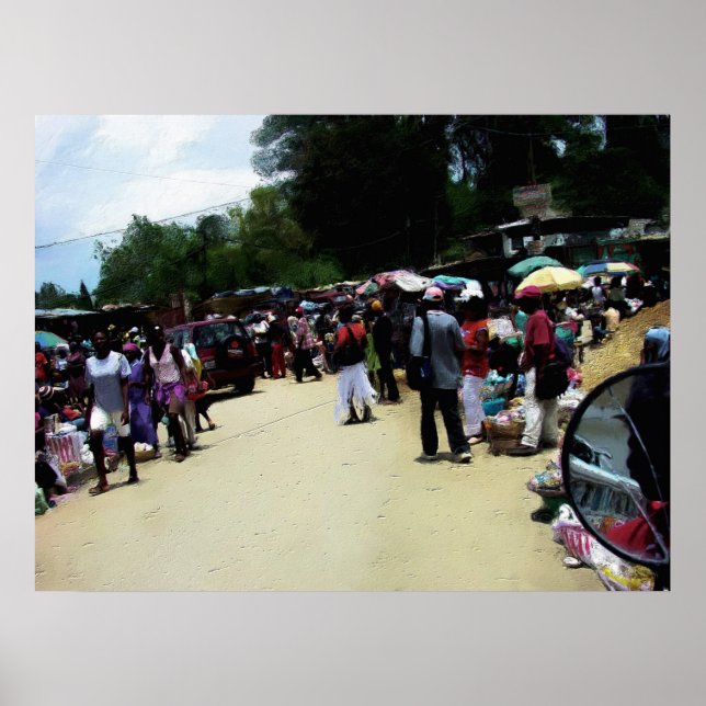 Poster Painting - Port Au Prince Haiti Marketplace (Front)