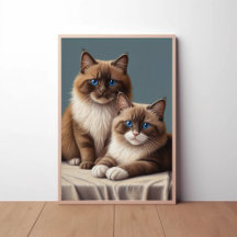 Paire confortable de chats Ragdoll Fluffy Pet Art