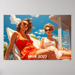Poster Paire de dames sur une terrasse de Miami