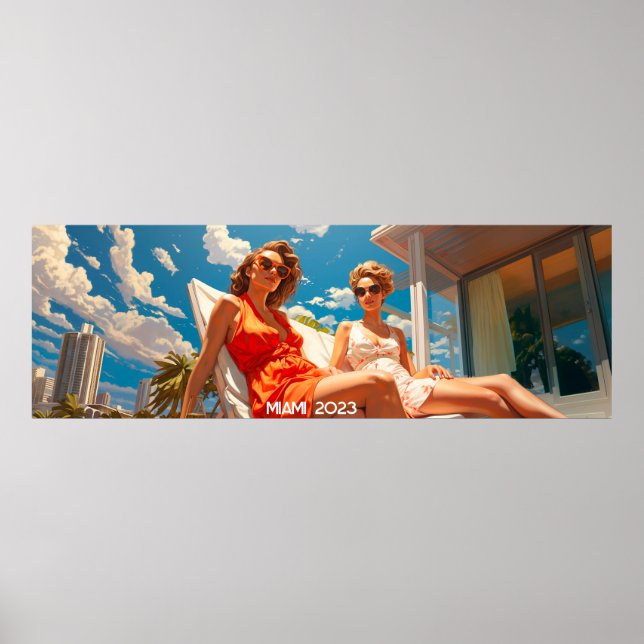 Poster Paire de dames sur une terrasse de Miami - Ultra l (Devant)