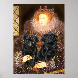 Poster Paire de Pug (noir) - Reine