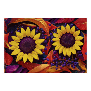 Poster Paire de tournesol violet, Feuilles d'automne joye