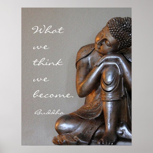 Poster Paisible reposant argent Bouddha paroles de sagess (Devant)