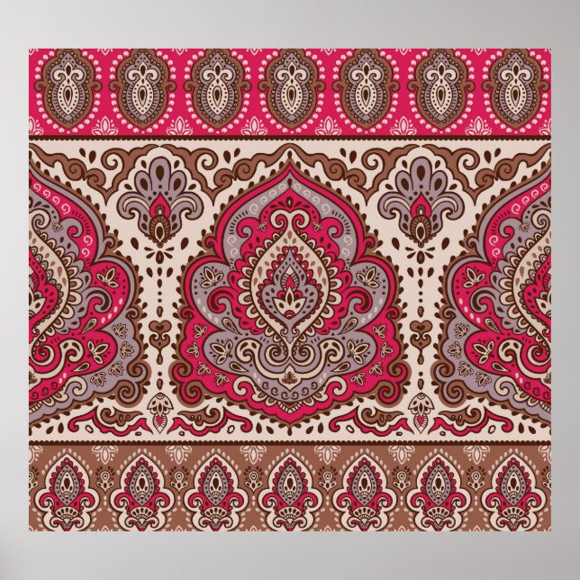 Poster Paisley floral indien, motif de mandala ethnique. (Devant)