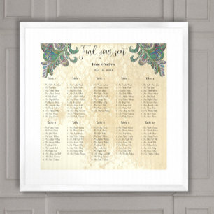 Poster Paisley Peacock Bleu Vert Siège Graphique 10 Table