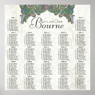 Poster Paisley Peacock Couleurs Réception Carte de siège