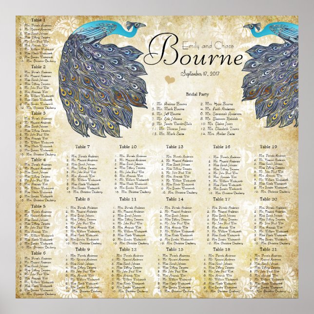 Poster Paisley Peacock Couleurs Réception Carte de siège (Devant)