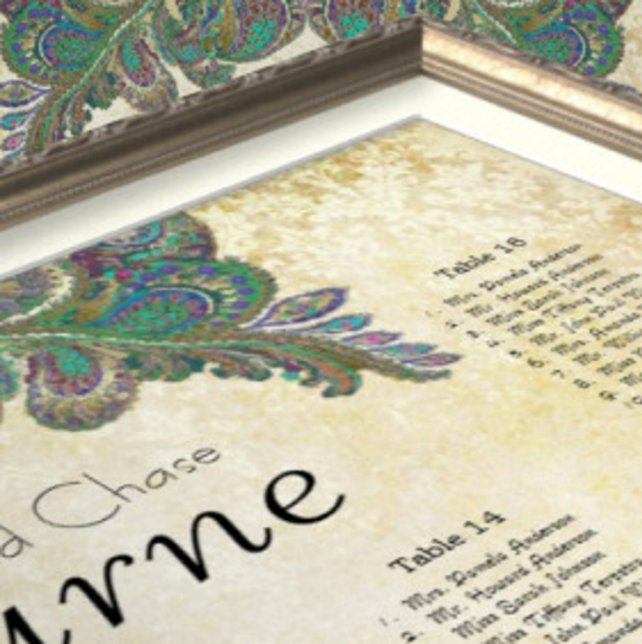 Poster Paisley Peacock Couleurs Réception Carte de siège (Créateur téléchargé)