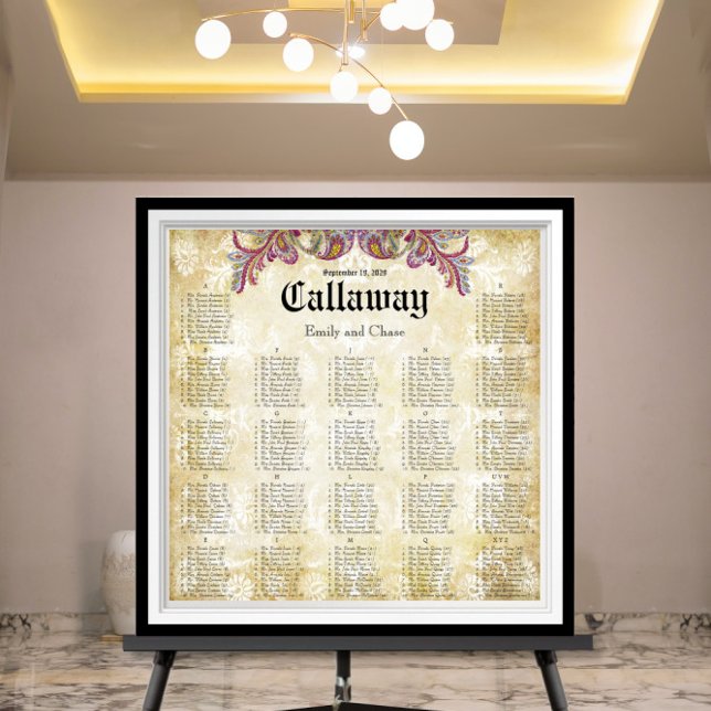 Poster Paisley Rose Peacock - Carte de siège de réception (Créateur téléchargé)