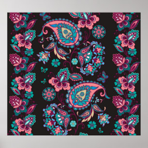 Poster Paisley Stripe : Noir Décoratif Sans Seamless