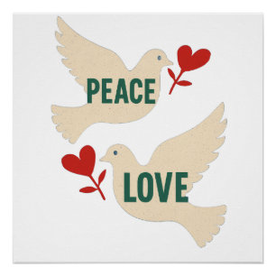Poster Paix & Amour Art vintage de la colombe avec motif 