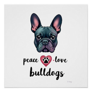 Poster Paix Amour Bouledogues Galaxie Vintage Bouledogue