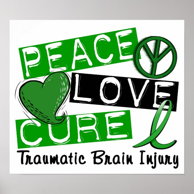 Poster Paix Amour Cure Brain Traumatique Blessure TBI (Devant)