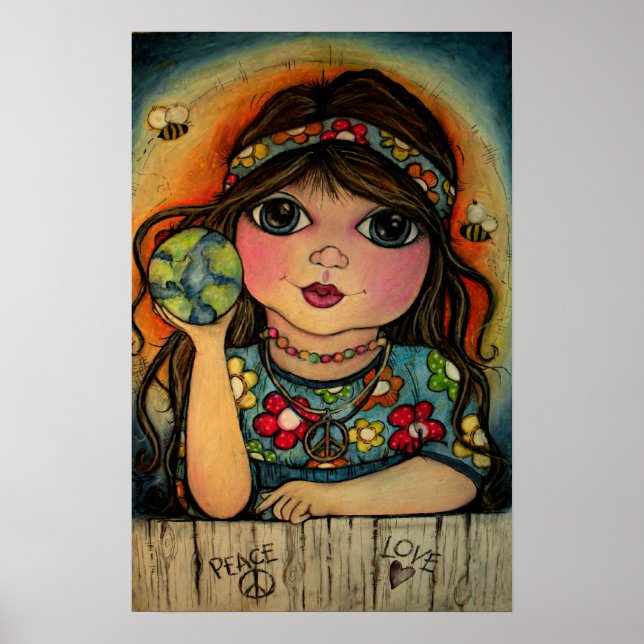 Poster Paix, amour et puissance fleurie (Devant)