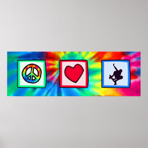 Poster Paix, amour, faisant de la planche à roulettes