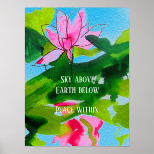 Poster Paix d'art d'aquarelle de lotus de citation de zen