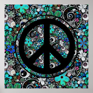 Poster PAIX FLOWER POWER signe II + votre arrière - plan