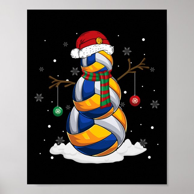 Poster Pajama de Noël du volley-ball du Snowman Santa Hat (Devant)