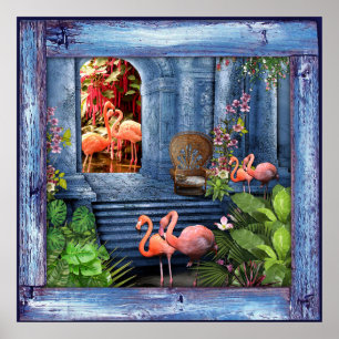 Poster Palais Tropical Vintage de Marbre Bleu