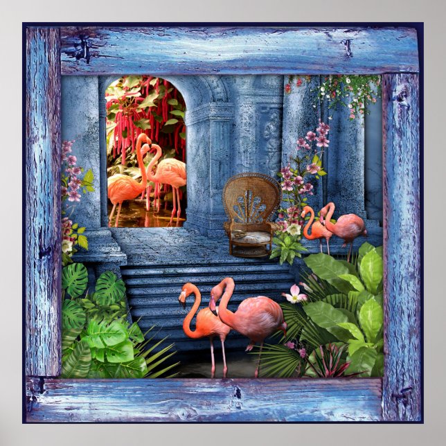 Poster Palais Tropical Vintage de Marbre Bleu (Devant)