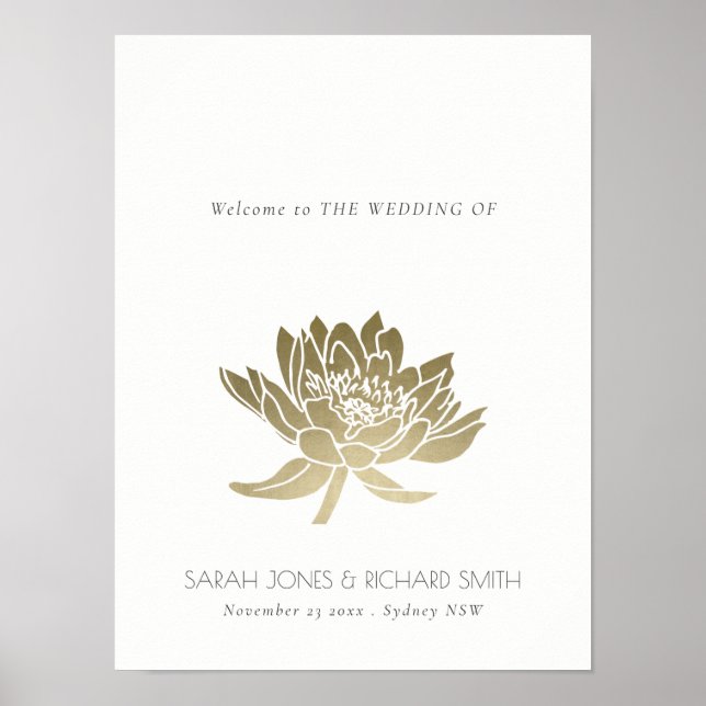 POSTER PALE GLAMOREUX OR BLANC LOTUS MARIAGE FLORAL (Devant)