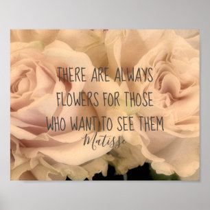 Poster pale pink roses photography with  Matisse quote