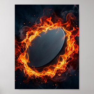 Poster Palet de hockey sur glace en feu
