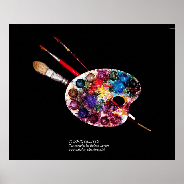 POSTER PALETTE DE COULEUR ARTISTE ET BROUILLES EN NOIR (Devant)