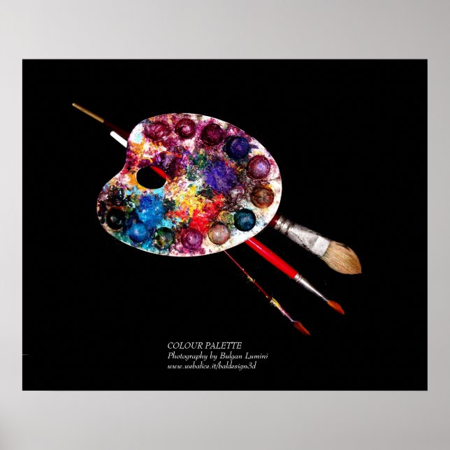 POSTER PALETTE DE COULEUR ARTISTE ET BROUILLES EN NOIR (Devant)